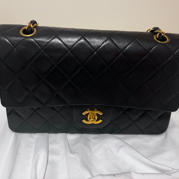 CHANEL Double Flap Medium Shoulder Bag Leather Black Gold Hardware - Picture 8 of 12